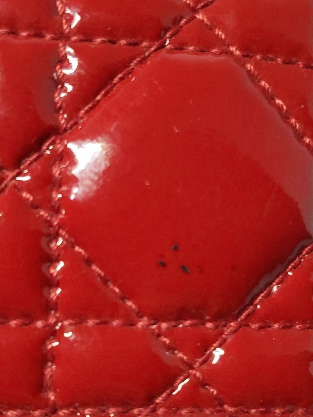 Authentic Christian Dior Red Quilted Patent Cannage Chain-Strap Shoulder Bag - Picture 13 of 16